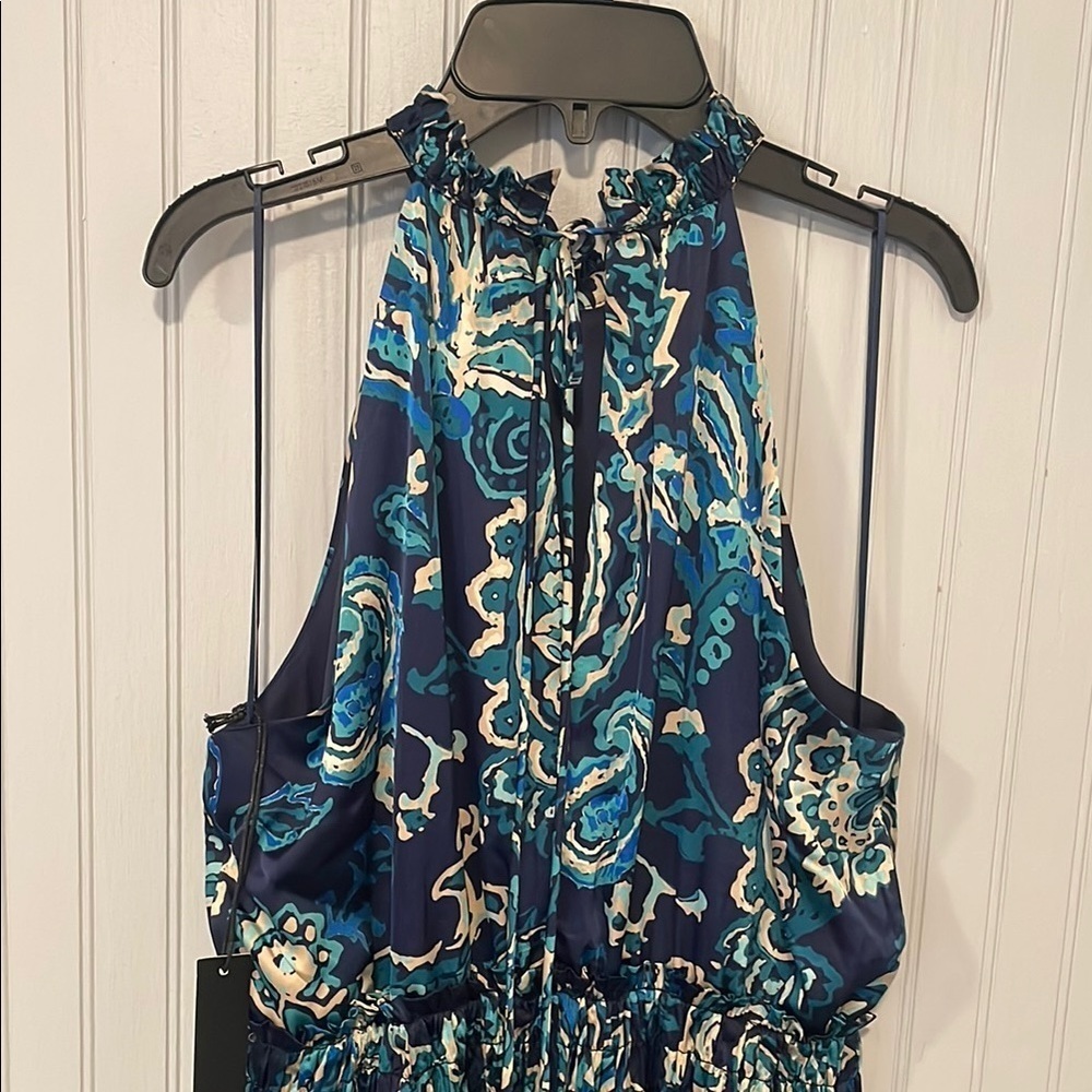 Nicole Miller Blue Paisley Floral Halter Midi Sundress | LARGE NWT - Picture 11 of 16